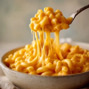 Step-by-step process of making the cheese sauce for a creamy mac and cheese recipe, showing shredded cheese being added to a white béchamel sauce.
