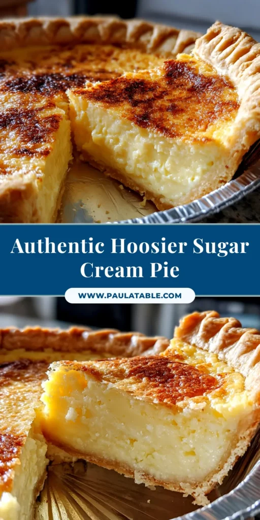 A delicious slice of authentic Hoosier sugar cream pie on a plate, showing its creamy texture and caramelized nutmeg topping. This classic Indiana state pie is easy to make and irresistibly good.