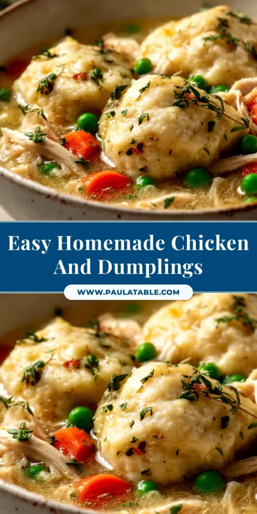 A cozy bowl of homemade chicken and dumplings from scratch, with fluffy dumplings and a creamy stew garnished with fresh parsley.