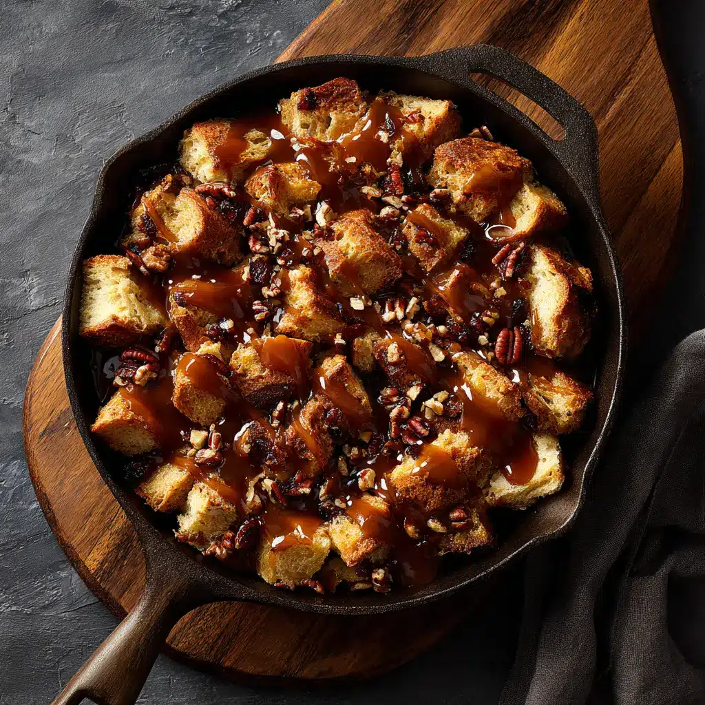 A close-up, detailed view of the creamy texture of the baked bread pudding before the sauce is added.
