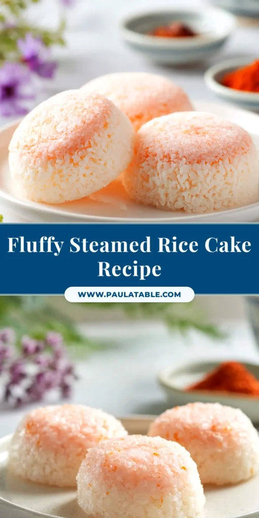 Steamed Rice Cake Recipe (Soft & Fluffy) 3 A beautiful overhead shot of a fluffy white Steamed Rice Cake on a plate, ready to be served. The perfect homemade dessert recipe.