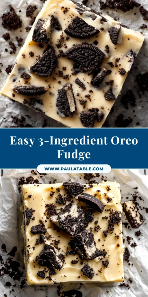 A close-up shot of perfectly cut squares of 3-ingredient Oreo fudge stacked on a white plate.