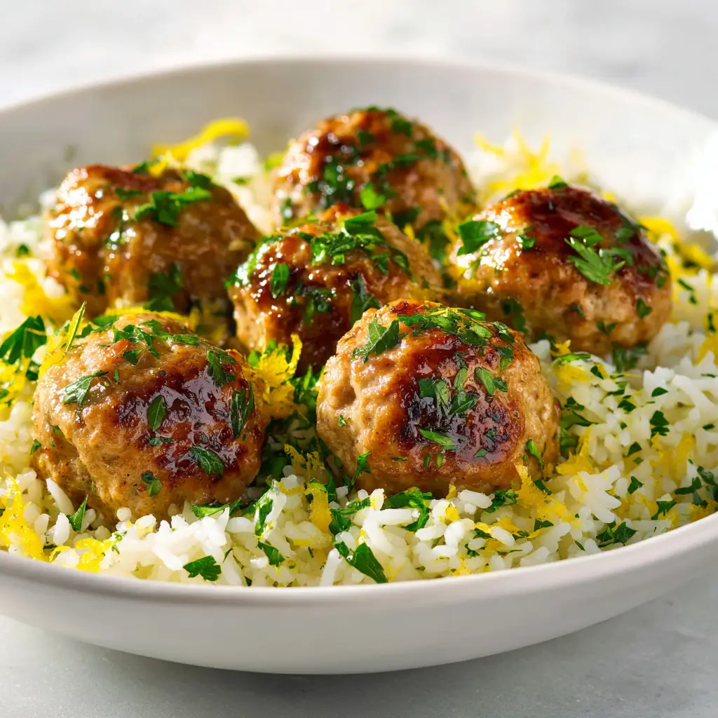 Greek Turkey Meatballs (Juicy & Flavorful!) 2 A close-up shot of baked Greek turkey meatballs, showcasing their golden-brown exterior and the melted feta cheese within.