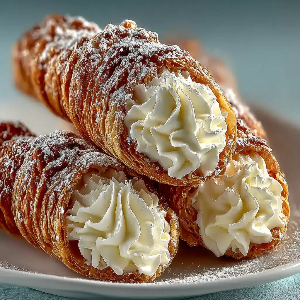 A batch of golden-brown flaky cream horn pastries cooling on a wire rack before being filled.