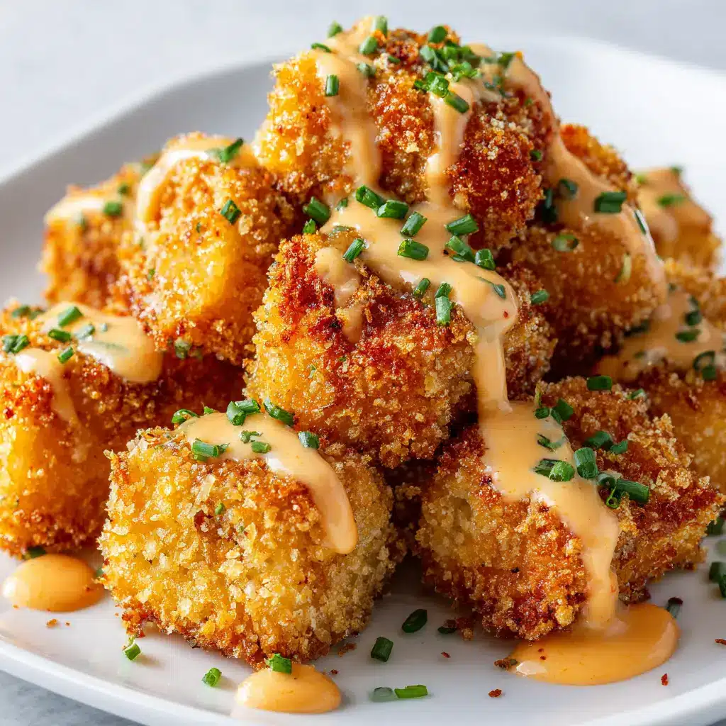 A bowl of homemade creamy bang bang sauce next to a plate of cooked salmon bites, ready for tossing. This showcases the key components of the recipe.