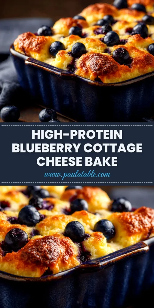 A delicious slice of Blueberry Cottage Cheese Bake on a white plate, showcasing its creamy texture and golden-brown top. This high-protein breakfast is a must-try!
