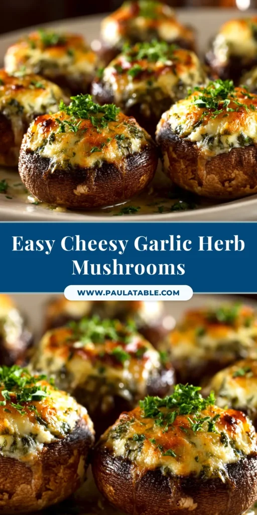 A platter of delicious Cheesy Garlic Stuffed Mushrooms, baked to golden perfection and garnished with fresh parsley. The ultimate easy party appetizer recipe.