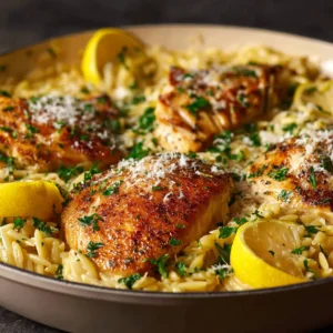 An extreme close-up of a spoonful of creamy parmesan chicken and orzo, showing the texture of the sauce and tender chicken.