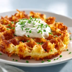 An extreme close-up of crispy waffle iron hash browns, showing the incredible golden texture and crunchy edges.