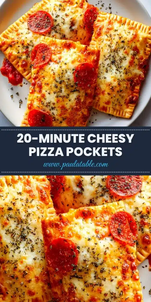 A delicious batch of golden-brown homemade pizza pockets arranged on a baking sheet, with one pocket cut open to show the cheesy pepperoni filling. Perfect for a quick and easy family meal.