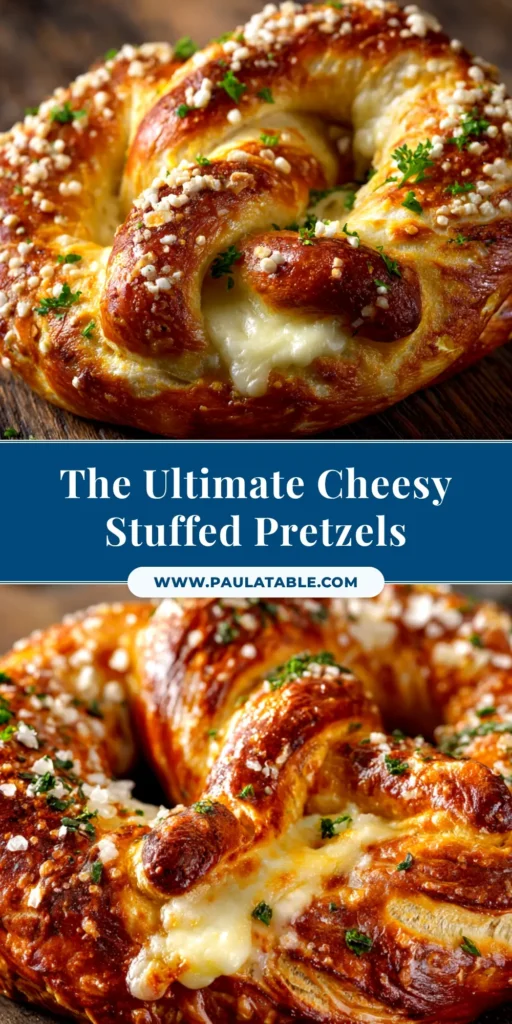 A golden-brown, homemade mozzarella stuffed pretzel broken open to reveal a gooey, melted cheese pull, with a side of marinara sauce.