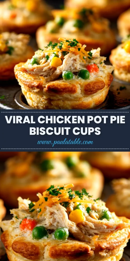 Chicken Pot Pie Biscuit Cups: The Ultimate Comfort Food 3 An overhead shot of golden-brown Chicken Pot Pie Biscuit Cups arranged on a platter, ready to be served. The perfect easy weeknight dinner idea.