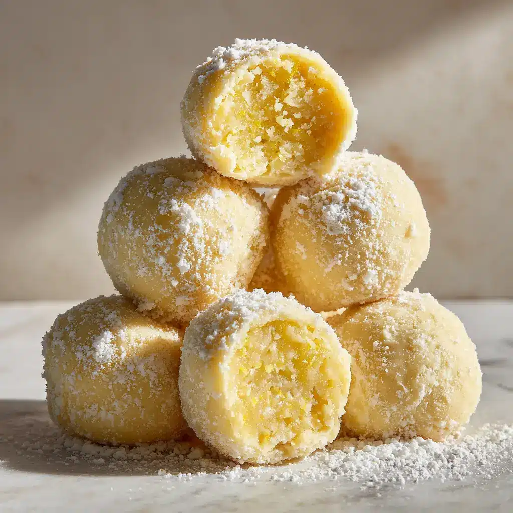 No-Bake Lemon Truffles: The Easiest, Zestiest Treat 1 A close-up of a hand rolling a no-bake lemon truffle in a bowl of powdered sugar, showing the final step of the recipe.