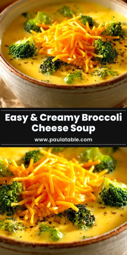 A bowl of creamy homemade broccoli cheese soup, garnished with extra shredded cheddar cheese. The perfect easy broccoli cheese soup recipe.