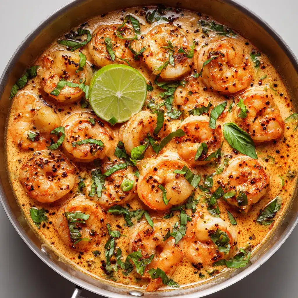 Creamy Coconut Shrimp (Ready in 20 Minutes!) 2 An extreme close-up overhead shot of shrimp in creamy coconut sauce, garnished with fresh cilantro.