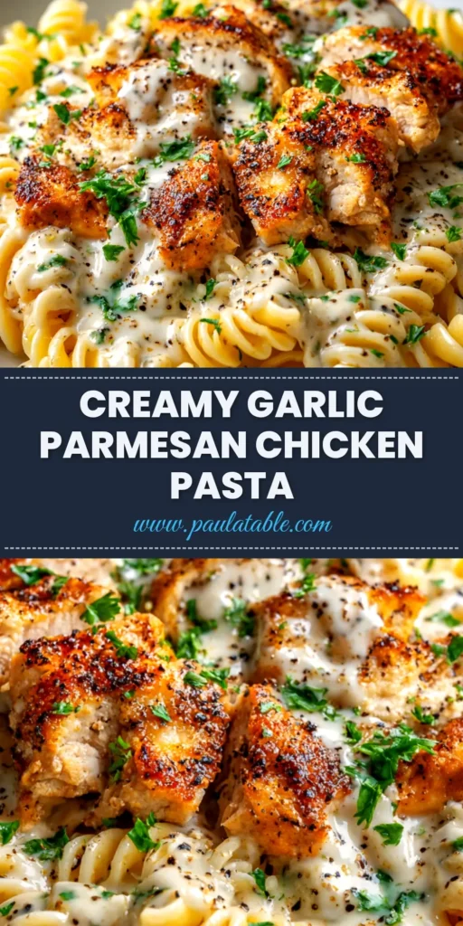 A skillet of creamy garlic parmesan chicken, garnished with fresh parsley. The perfect easy weeknight dinner recipe.