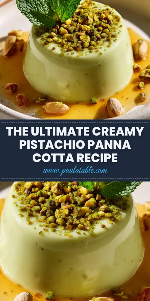 Pistachio Panna Cotta: The Ultimate Creamy Italian Dessert 4 A perfectly set pistachio panna cotta on a plate, garnished with chopped pistachios and a fresh raspberry. This image showcases the creamy texture of this classic Italian dessert.