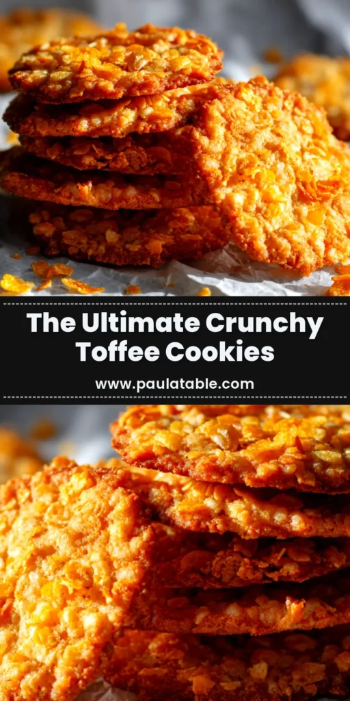 A stack of freshly baked Crunchy Cornflake Toffee Cookies on a cooling rack, showing their golden-brown texture and chunks of toffee.