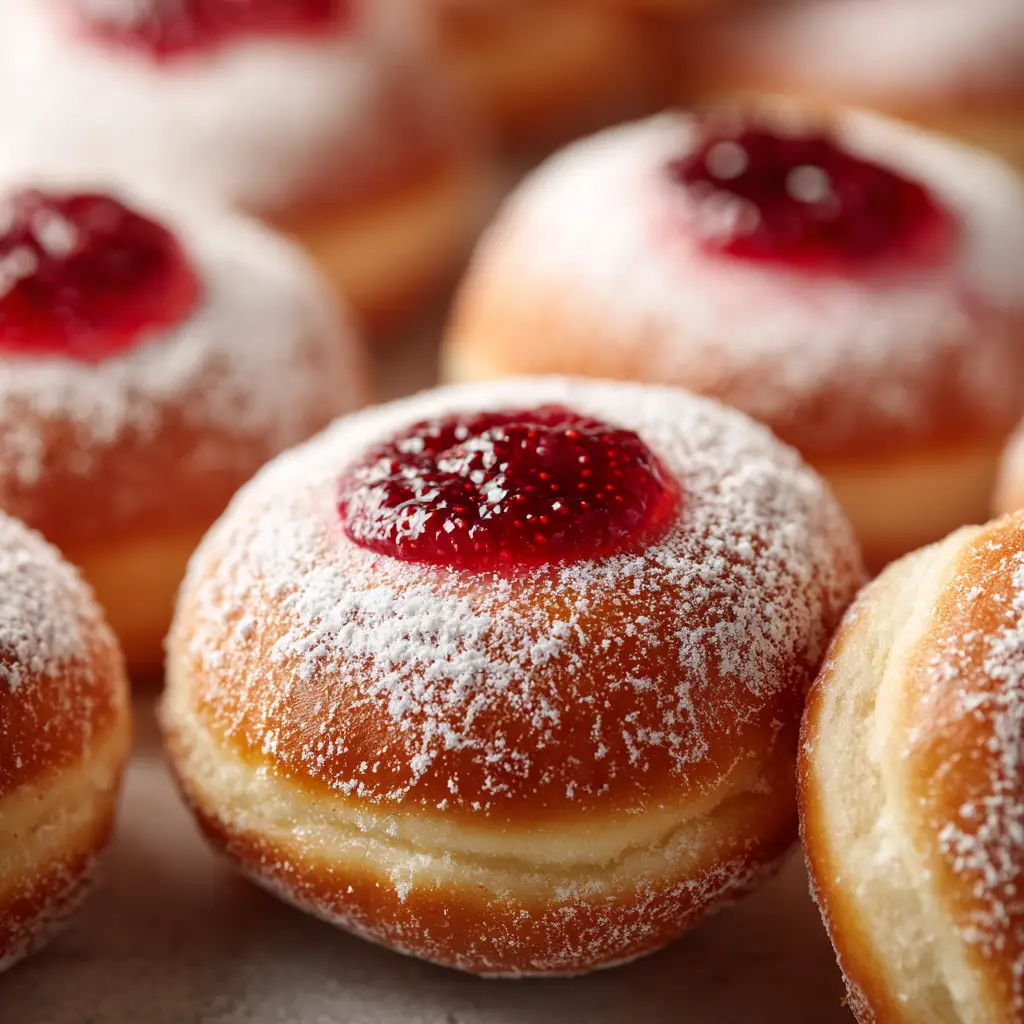 A stack of baked raspberry donuts with a simple, sweet glaze drizzled on top, ready to be served.