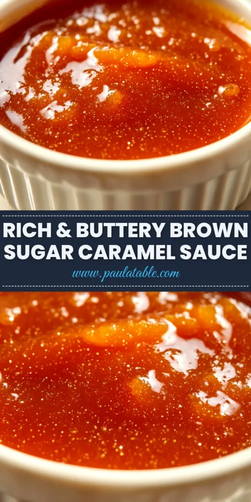 Brown Sugar Caramel Sauce (Easy 4-Ingredient Recipe) 4 A jar of homemade Brown Sugar Caramel Sauce being drizzled with a spoon, showing its thick and glossy texture. The perfect easy caramel recipe for desserts.