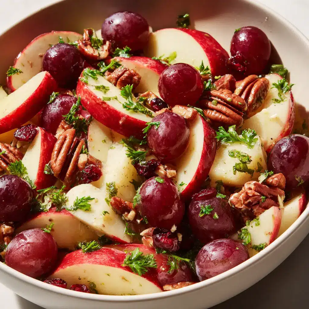 Apple Salad Recipe (The Only One You'll Ever Need) 2 A vibrant and crisp apple salad in a white ceramic bowl, showcasing chunks of fresh apple and walnuts.