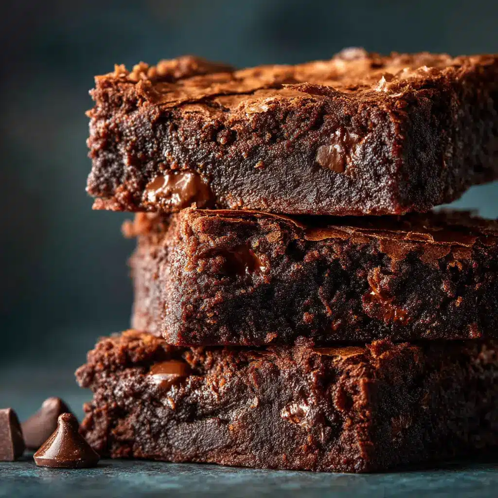 Almond Butter Brownies (The Best Fudgy, Flourless Recipe!) 2 A stack of three gooey almond butter brownies on a piece of parchment paper, showcasing their dense and rich texture.