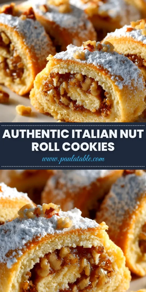 Italian Nut Roll Cookies: An Authentic Family Recipe 3 A beautiful platter of authentic Italian Nut Roll Cookies, showing the perfect pinwheel design of the rich walnut filling inside a golden-brown, buttery cookie.