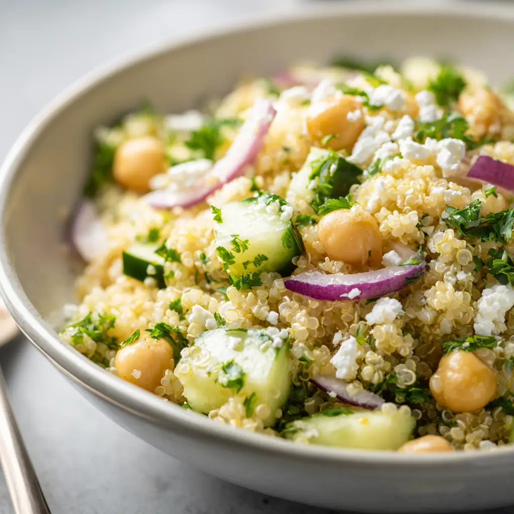 A bright and airy shot of two lemon halves, ready to be squeezed for the healthy quinoa salad recipe.