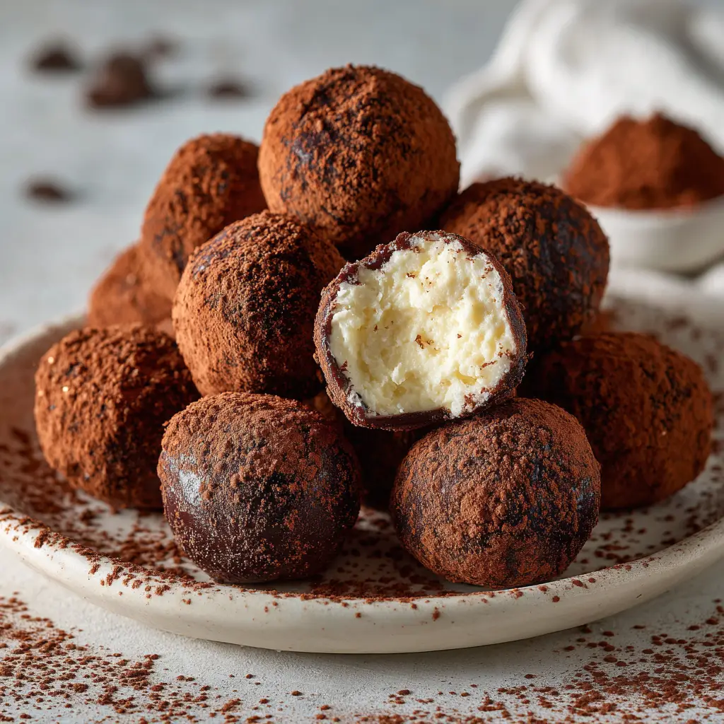 Tiramisu Truffles: The Ultimate No-Bake Recipe 1 A delectable stack of mascarpone truffle balls, illustrating the simple elegance of this no-bake dessert.