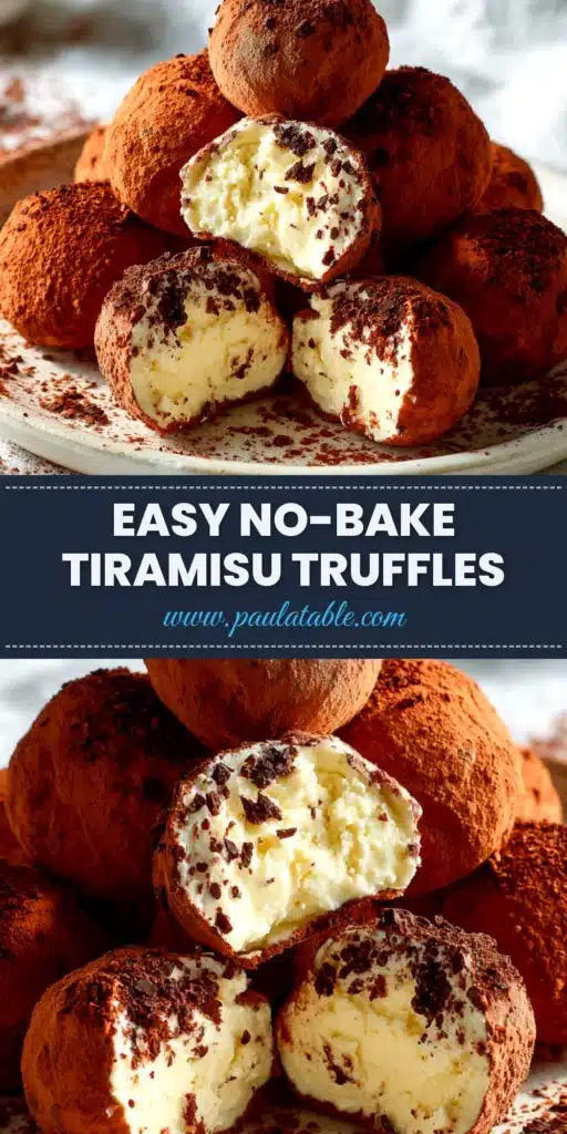 Tiramisu Truffles: The Ultimate No-Bake Recipe 3 A close-up of several no-bake Tiramisu Truffles coated in cocoa powder, arranged on a rustic wooden board.