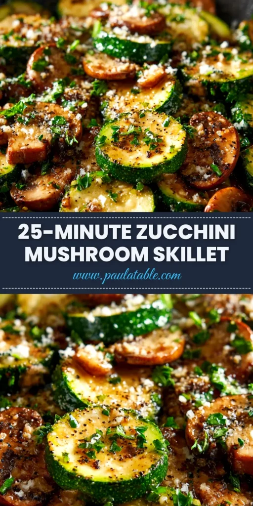 Skillet Zucchini and Mushrooms: The Perfect 20-Minute Side Dish 4 A top-down view of a skillet zucchini and mushrooms recipe, perfectly browned and garnished with fresh herbs. The perfect easy side dish.
