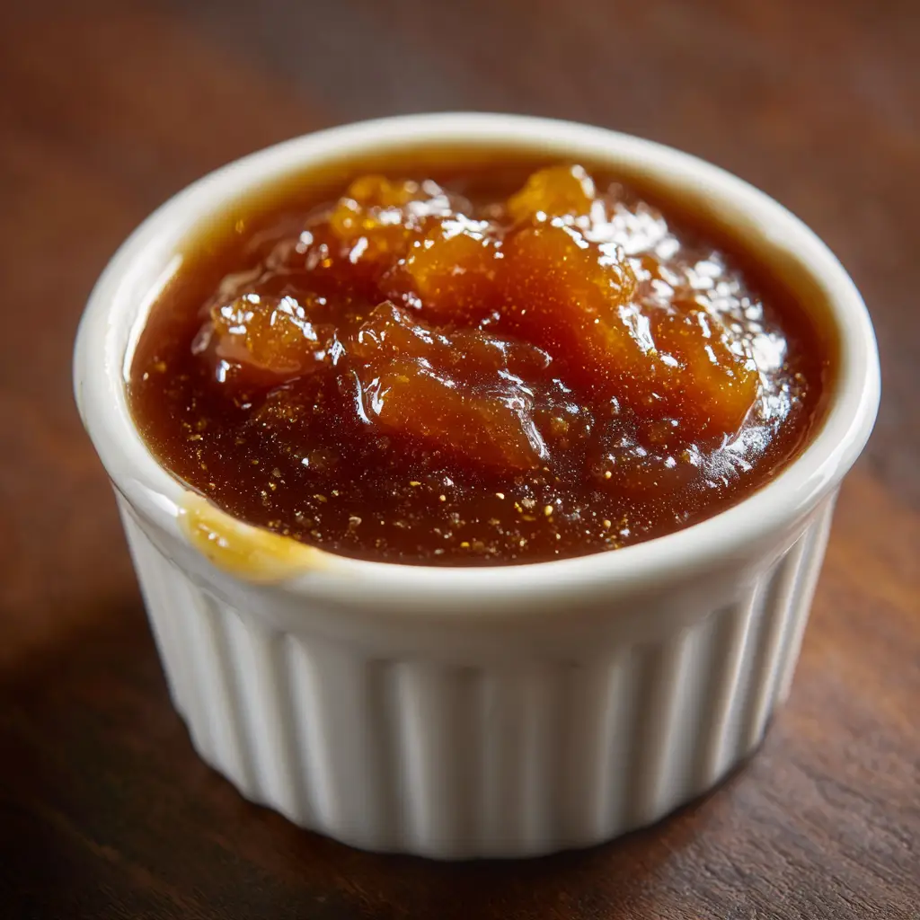 Brown Sugar Caramel Sauce (Easy 4-Ingredient Recipe) 1 A spoonful of smooth Brown Sugar Caramel Sauce being lifted from a jar, showcasing its perfect drizzling consistency.