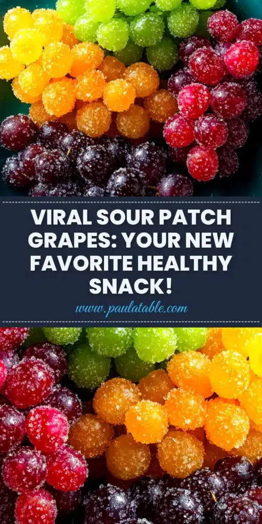 A close-up shot of vibrant green Sour Patch Grapes covered in a sugary, sour coating, served in a white bowl.