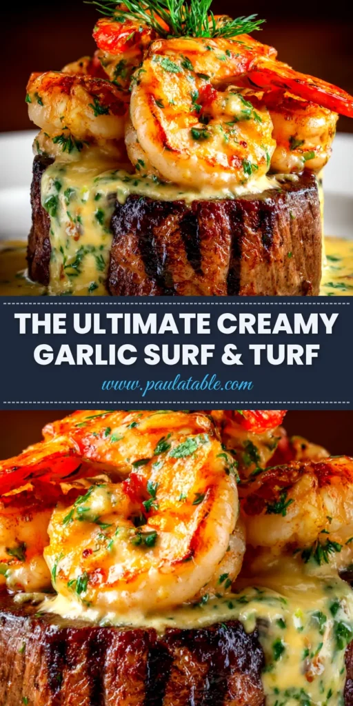 Surf and Turf Recipe: The Ultimate Guide to a Perfect Steak and Seafood Dinner 3 An elegant Surf and Turf Recipe on a white plate, featuring a perfectly seared filet mignon next to a bright red lobster tail, both drizzled with garlic herb butter and garnished with fresh parsley.