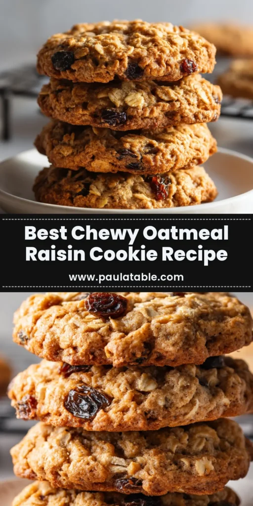 A close-up shot of perfectly chewy oatmeal raisin cookies on a cooling rack, showcasing their soft texture and plump raisins.