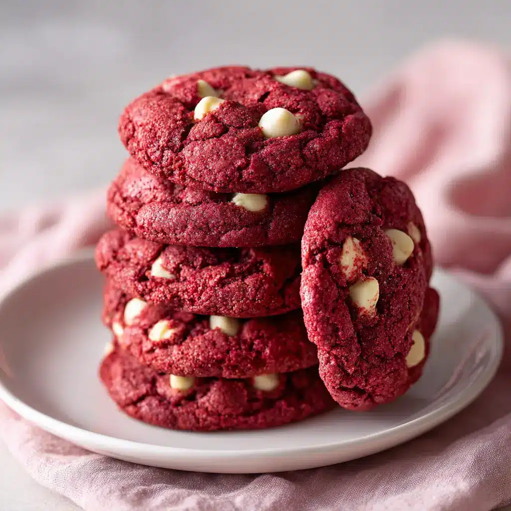 Red Velvet Cake Mix Cookies (The Easiest 4-Ingredient Recipe!) 2 A beautiful stack of chewy red velvet cookies made from a cake mix, highlighting their soft texture.
