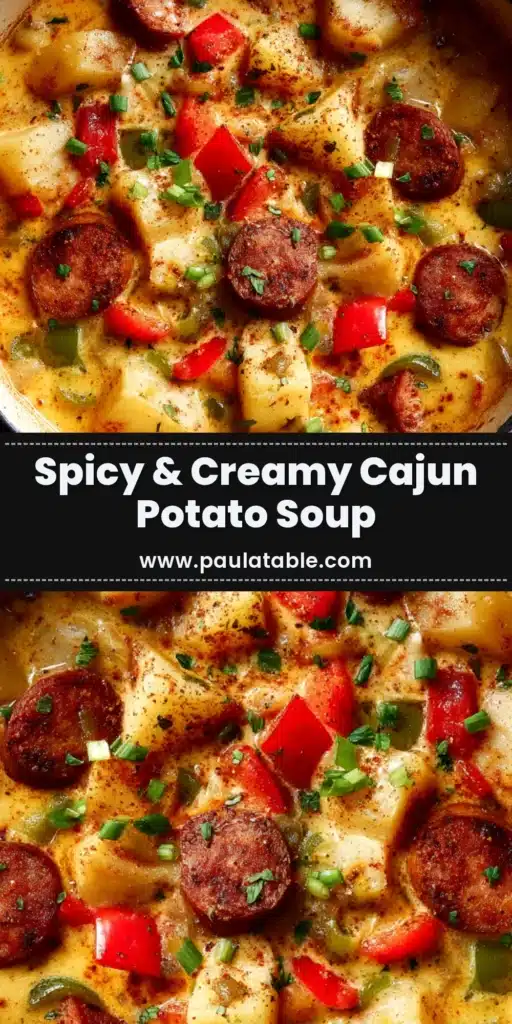 Cajun Potato Soup (The Easiest, Creamiest Recipe!) 4 A large white bowl filled with creamy Cajun Potato Soup, topped with sausage, green onions, and cheese. The perfect hearty and spicy potato soup recipe.