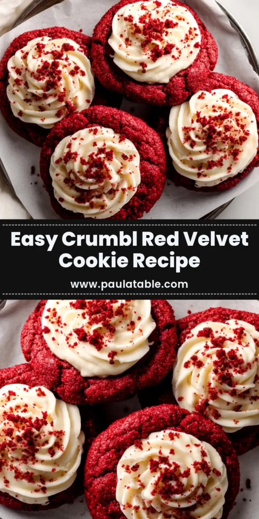 A thick, chewy Crumbl Copycat Red Velvet Cookie with rich cream cheese frosting swirled on top, sitting on a piece of parchment paper.