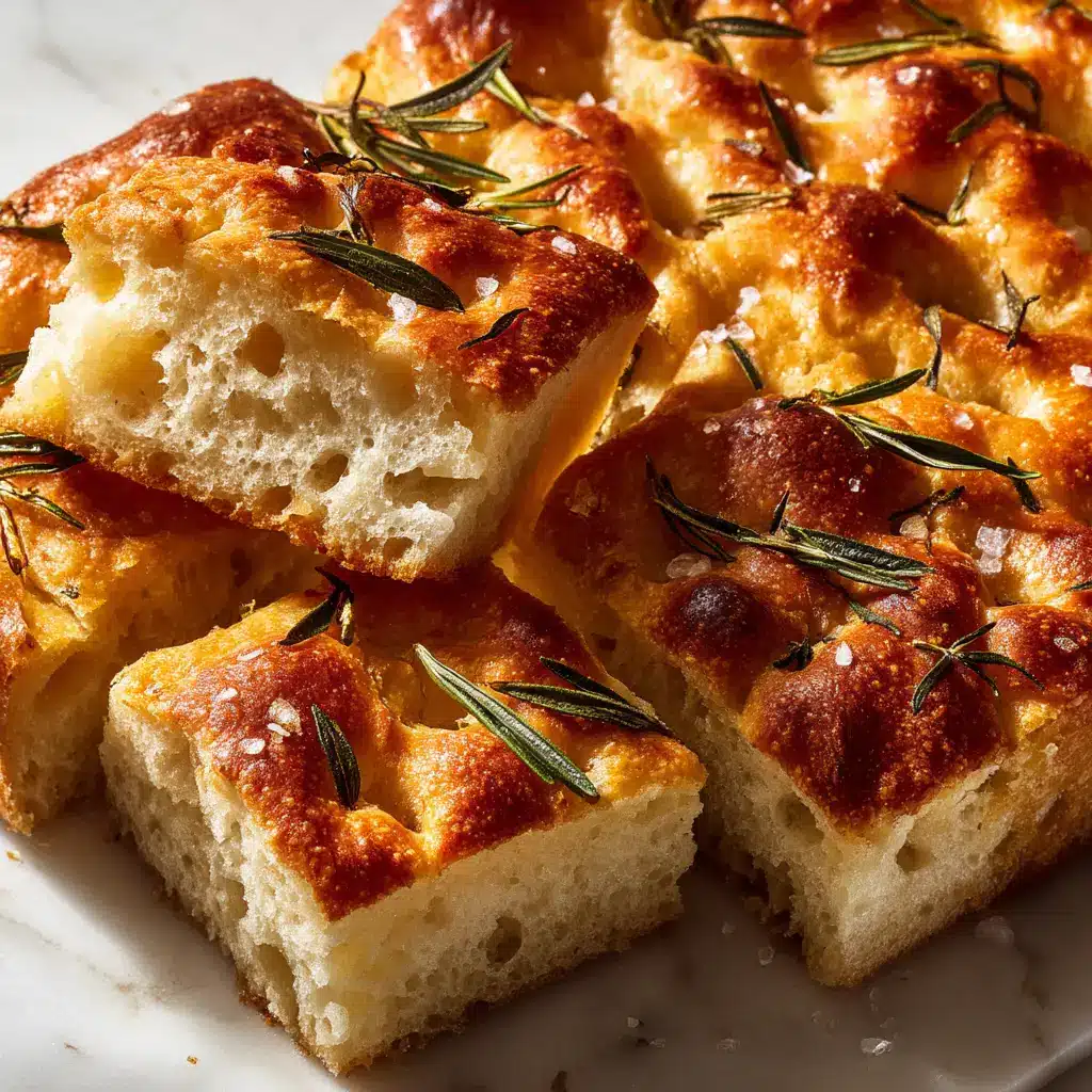 The process of dimpling sourdough focaccia dough in a baking pan before it goes into the oven.