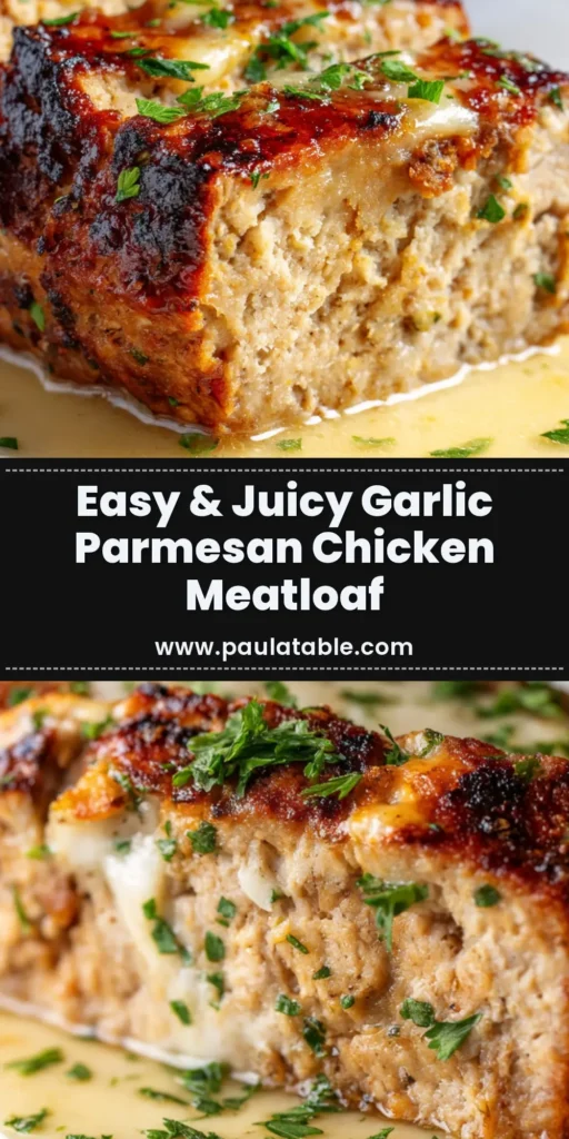 Garlic Parmesan Chicken Meatloaf: The Ultimate Comfort Meal 4 A close-up slice of Garlic Parmesan Chicken Meatloaf on a plate, showing a moist interior and a crispy, golden-brown cheese crust. Perfect for a delicious weeknight dinner.