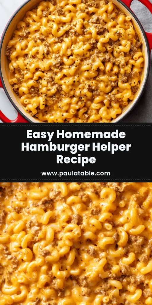 Homemade Hamburger Helper (Better Than the Box!) 3 A skillet of creamy Homemade Hamburger Helper, showing cheesy beef and macaroni pasta, garnished with fresh parsley. This easy one-pan meal is a perfect weeknight dinner.