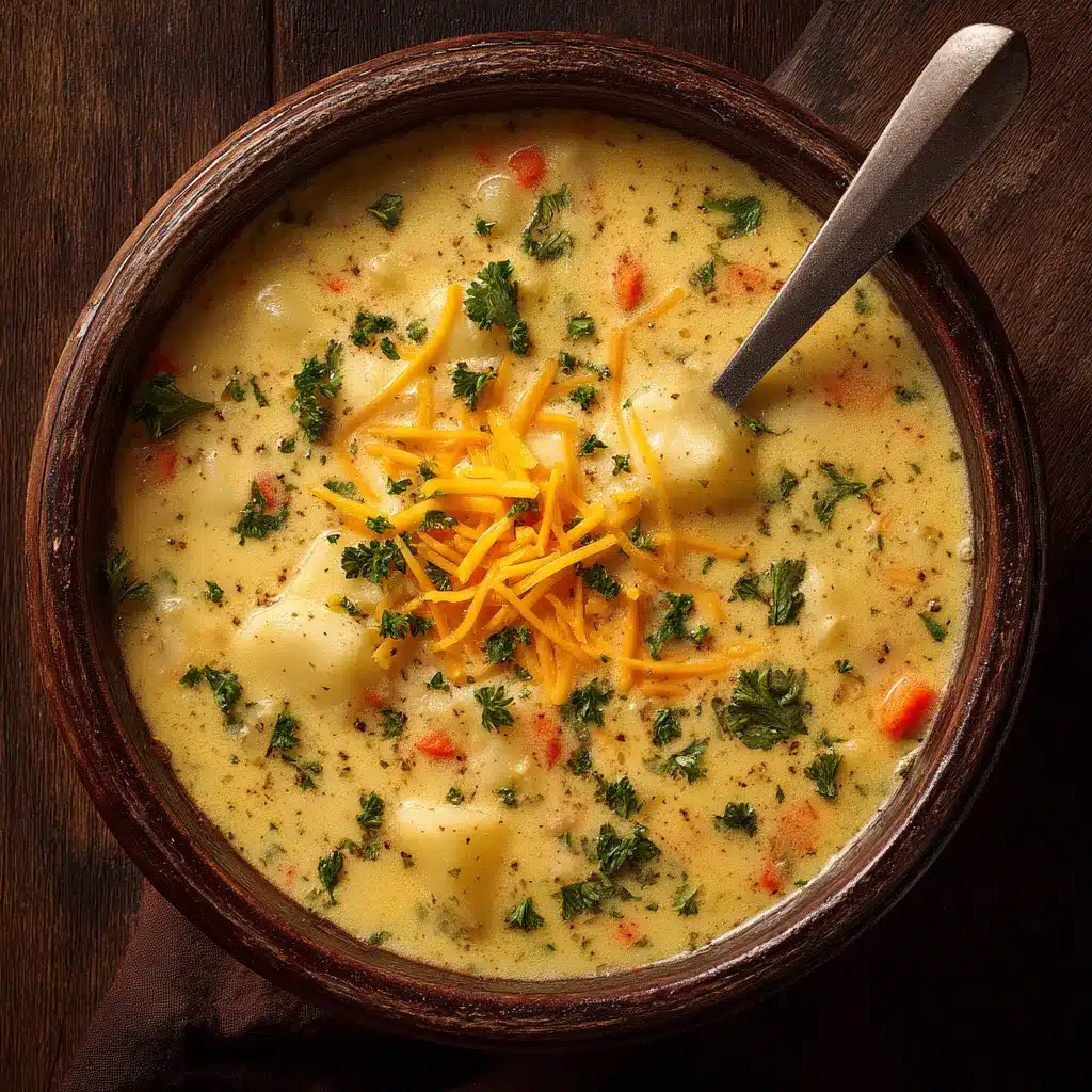 A bowl of homemade potato soup topped with bacon and chives, ready to be enjoyed.