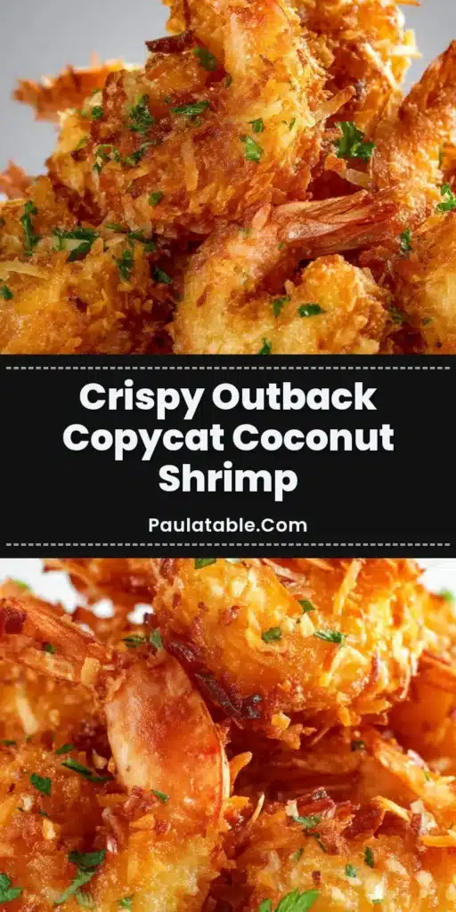 A close-up view of crispy golden-brown coconut fried shrimp piled high on a white background, garnished with parsley. (Coconut Shrimp Recipe)