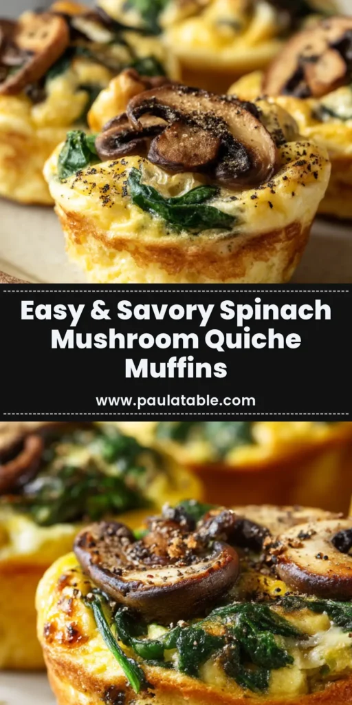 Extreme close-up shot of a golden-brown baked Spinach and Mushroom Quiche Muffin on a rustic plate, highlighting its fluffy egg texture.