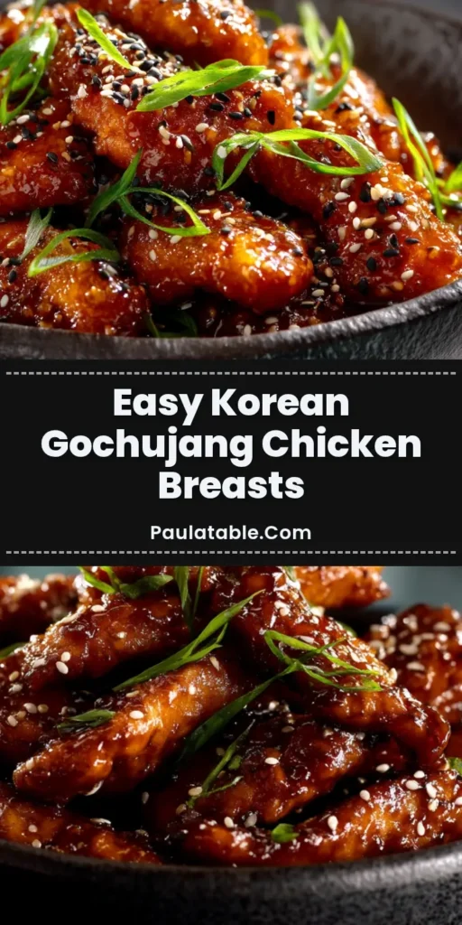 Irresistible Glistening Korean Chicken Breasts 4 A dark textured ceramic bowl piled high with glistening Korean Chicken Breasts, heavily garnished with toasted sesame seeds and fresh green scallions.