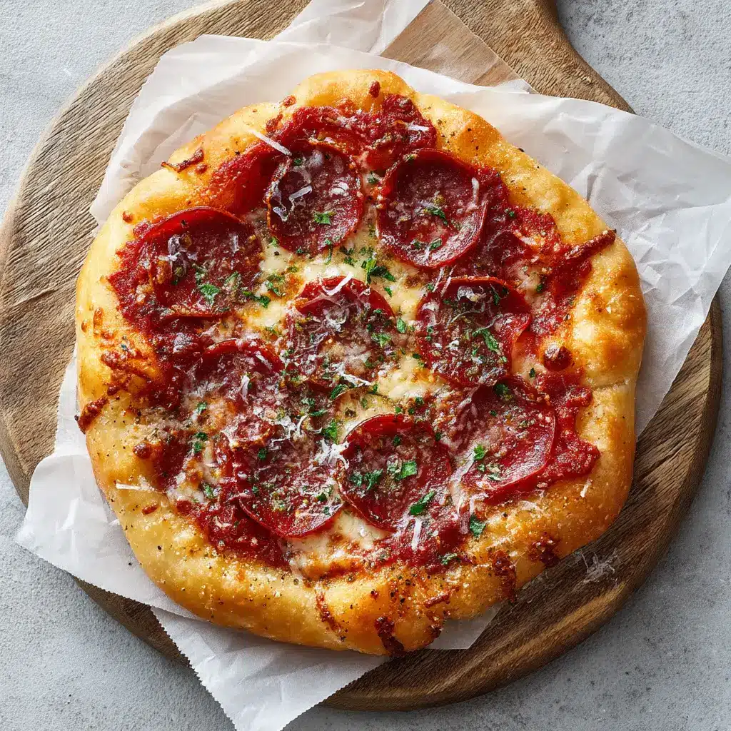 A rustic wooden cutting board presenting a personal-sized pizza with a Cottage Cheese Pizza Crust, bright side lighting enhancing the melted cheese textures.