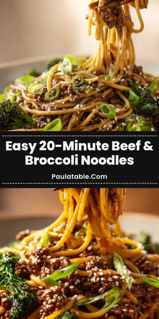 Irresistible Ground Beef And Broccoli Noodles in 20 Minutes 4 A close-up of Ground Beef And Broccoli Noodles in a shallow off-white ceramic bowl with chopsticks lifting a portion.