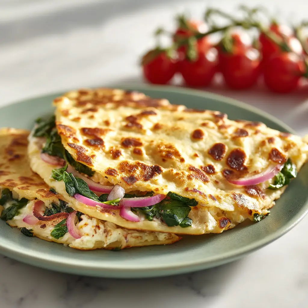 Extreme close up of golden-brown toasted cottage cheese flatbread displaying a crispy, bubbly texture with browned cheese spots.