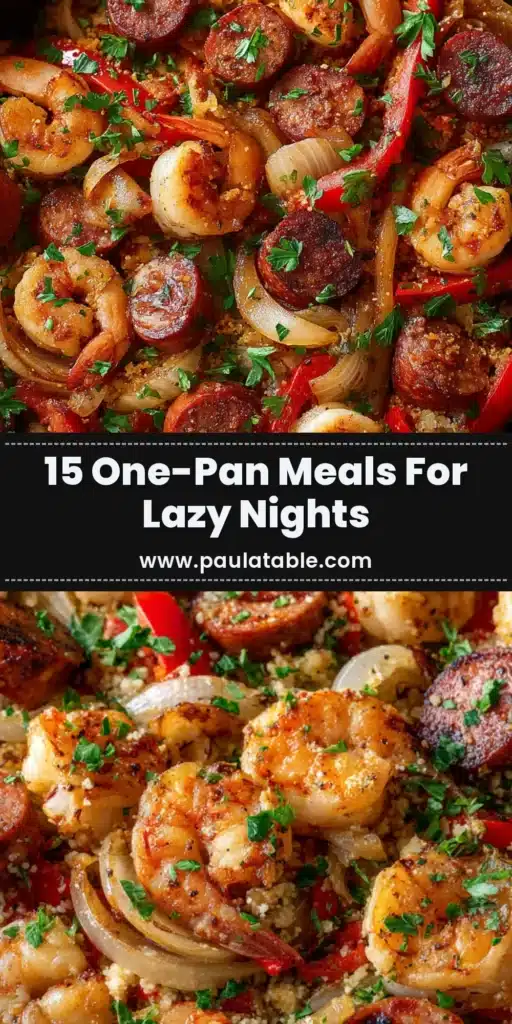 One Pan Meals: Easy Lemon Herb Chicken and Veggies 3 A colorful overhead shot of a lemon herb chicken and vegetable one pan meal on a sheet pan, ready to be served. This image showcases one of the best easy one pan meals for a quick weeknight dinner.