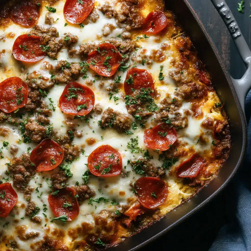 Keto Pizza Casserole (Easy, Cheesy, Low-Carb) 1 A spoonful of the Keto Pizza Casserole being lifted from the dish, showing the creamy ground beef and cheese layers.